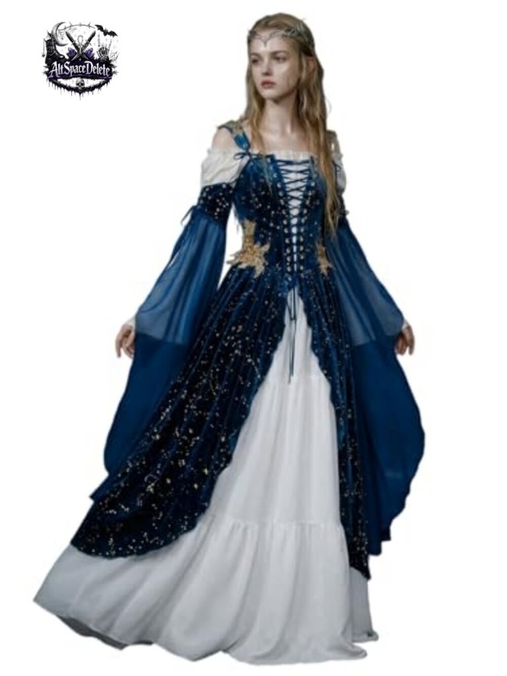 Medieval Renaissance Velvet Gown with Detachable Sleeves for Cosplay